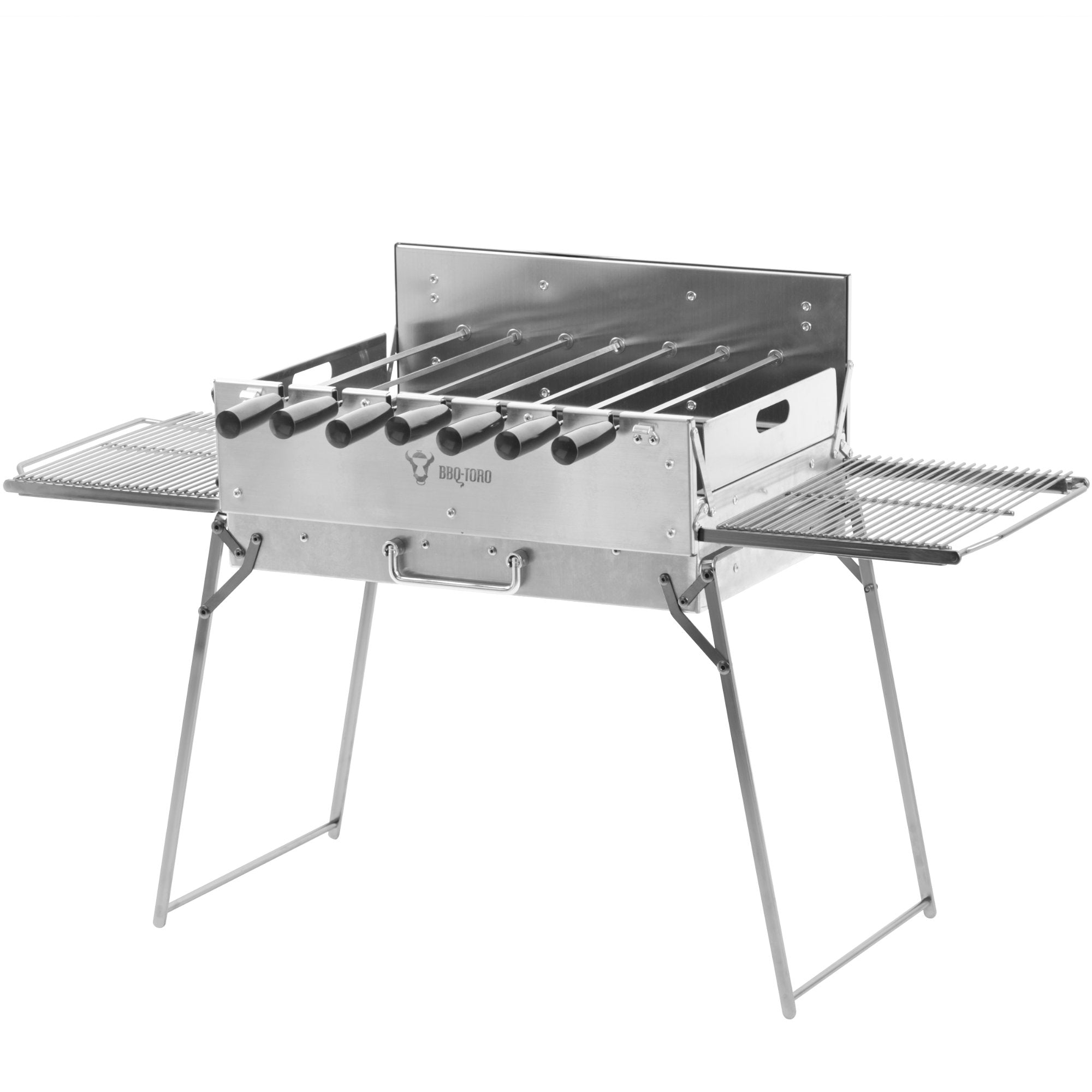 Klappgrill mit Spießaufsatz, 7 Spieße, Edelstahl, inkl. Tragetasche un – BBQ-Toro