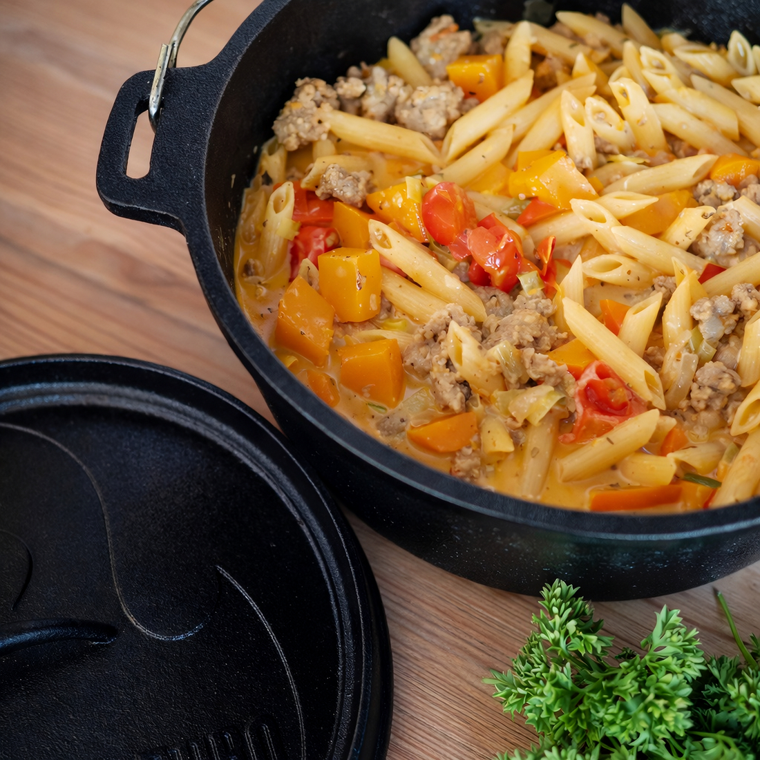 Kürbis-Nudel-Auflauf aus dem Dutch Oven