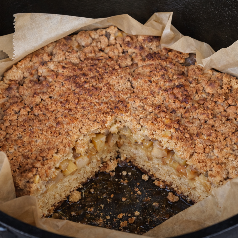 Apfel-Streuselkuchen aus dem Dutch Oven
