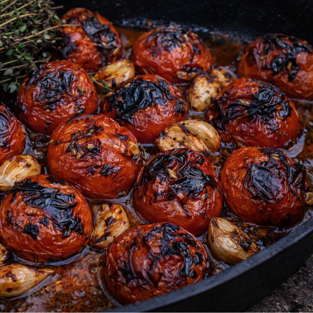 Gegrillte Tomaten mit Knoblauch und Thymian