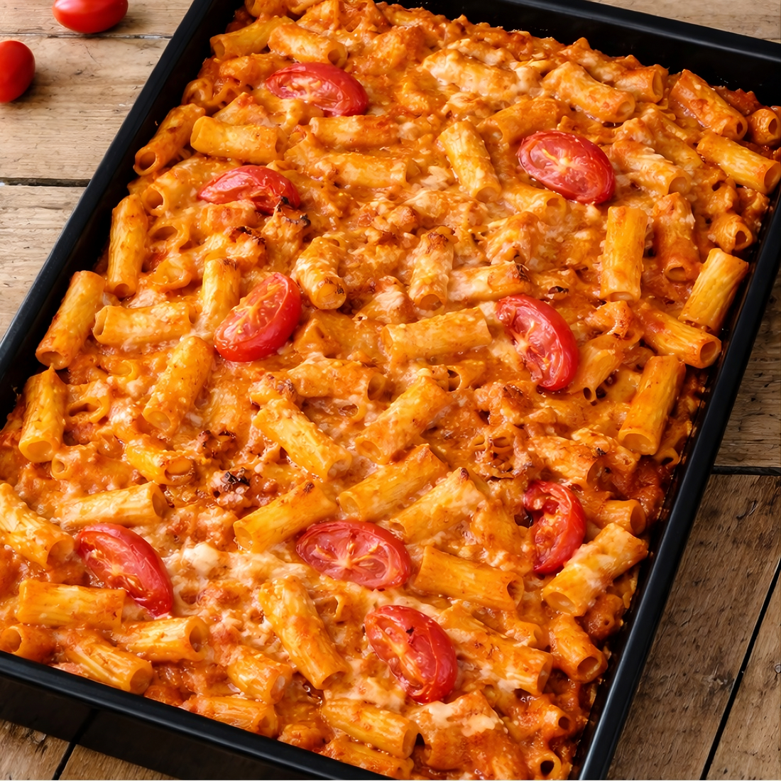 Vegetarischer Nudelauflauf mit Tomaten und Käse