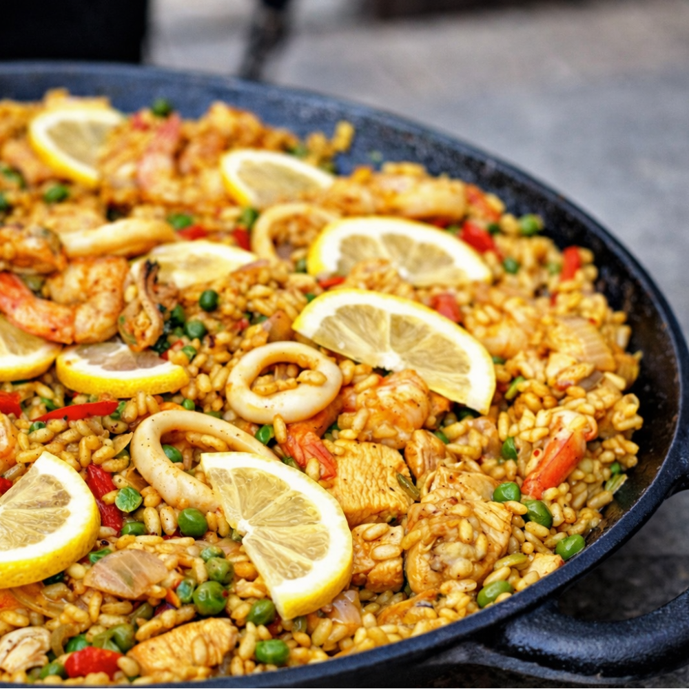 Paella mit Hähnchen und Meeresfrüchten