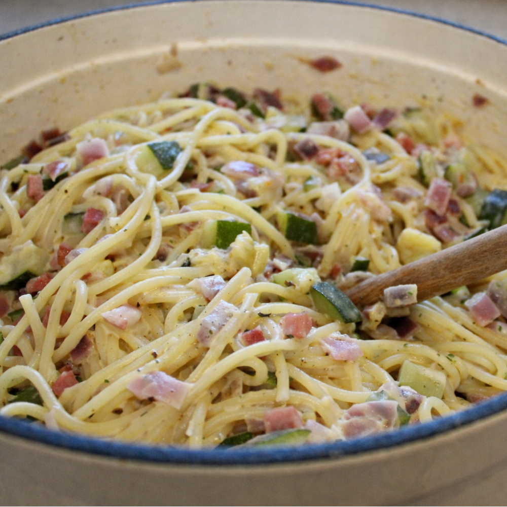 Spaghetti mit Zucchini-Rahmsauce