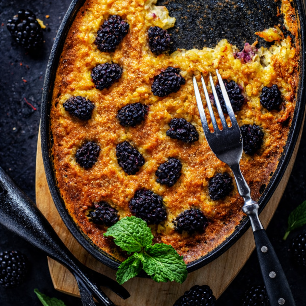 Brombeer-Reisauflauf aus der Gusspfanne