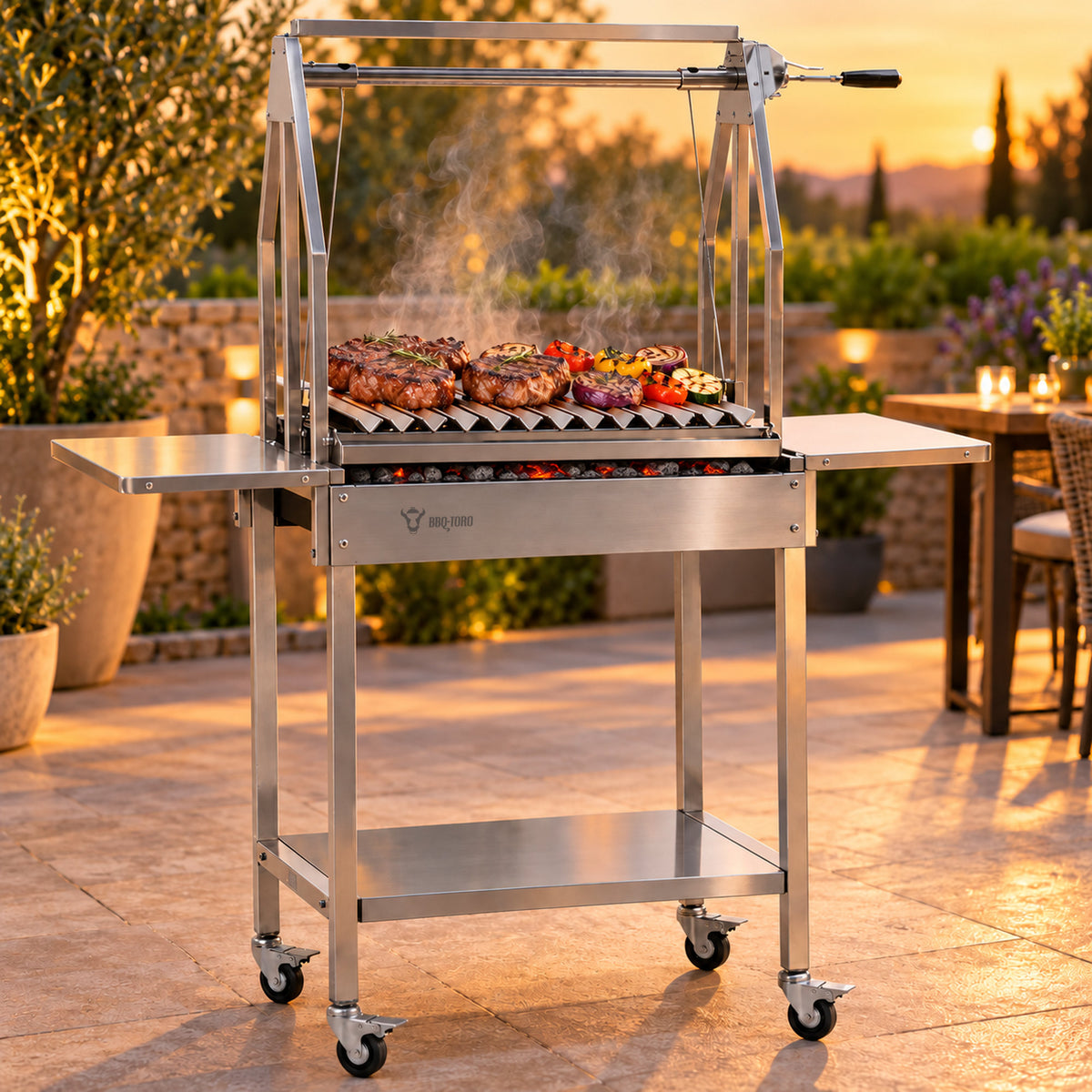 Asado Grill, 119 x 45 x 135 cm, Edelstahl, inkl. Seitenablagen – BBQ-Toro