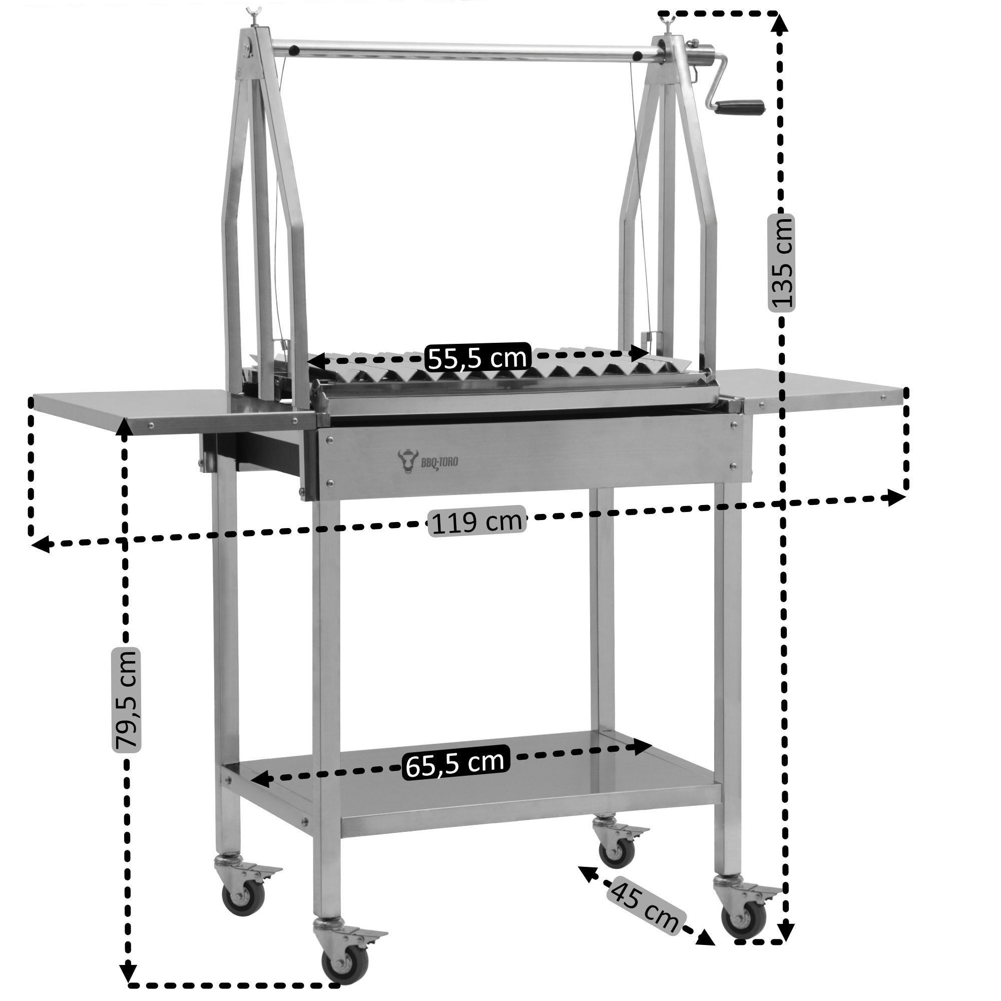 Asado Grill, 119 x 45 x 135 cm, Edelstahl, inkl. Seitenablagen
