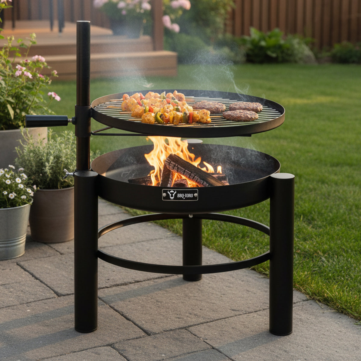 Feuerschale mit höhenverstellbaren Grillrost, Ø 50 cm – BBQ-Toro