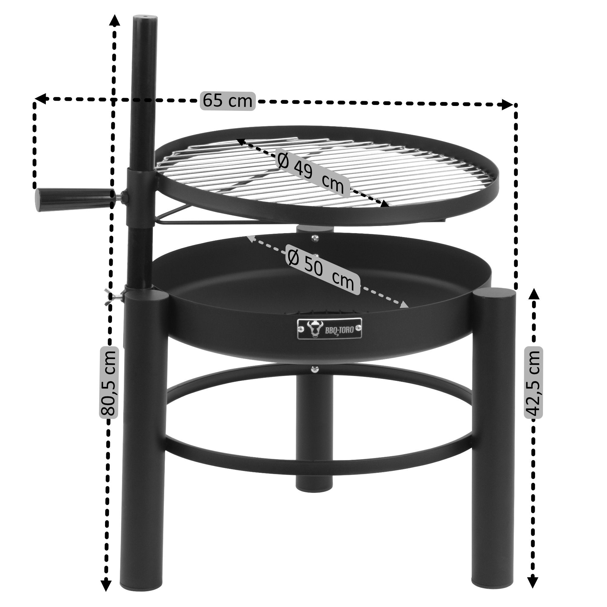 Brasero avec grille réglable en hauteur, Ø 50 cm