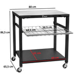 Chariot de barbecue, noir, 80 x 65,5 x 86,5 cm, comprenant une grande surface de travail