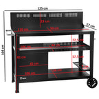 Chariot barbecue, noir, 125 x 57 x 104 cm, pare-vent inclus
