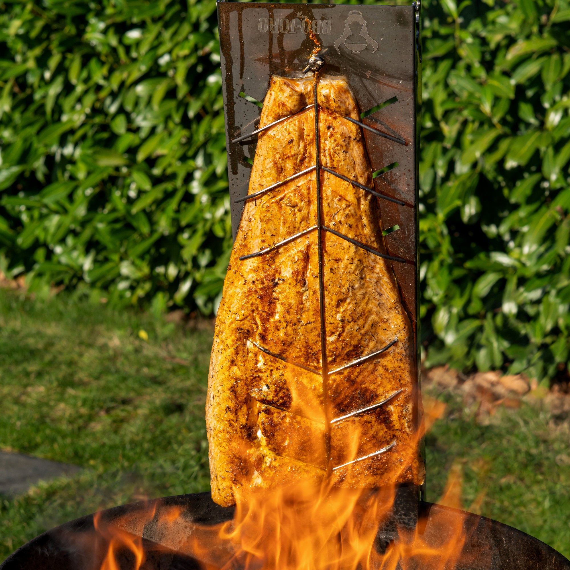 Flammlachsbrett, Edelstahl, inkl. Halterung