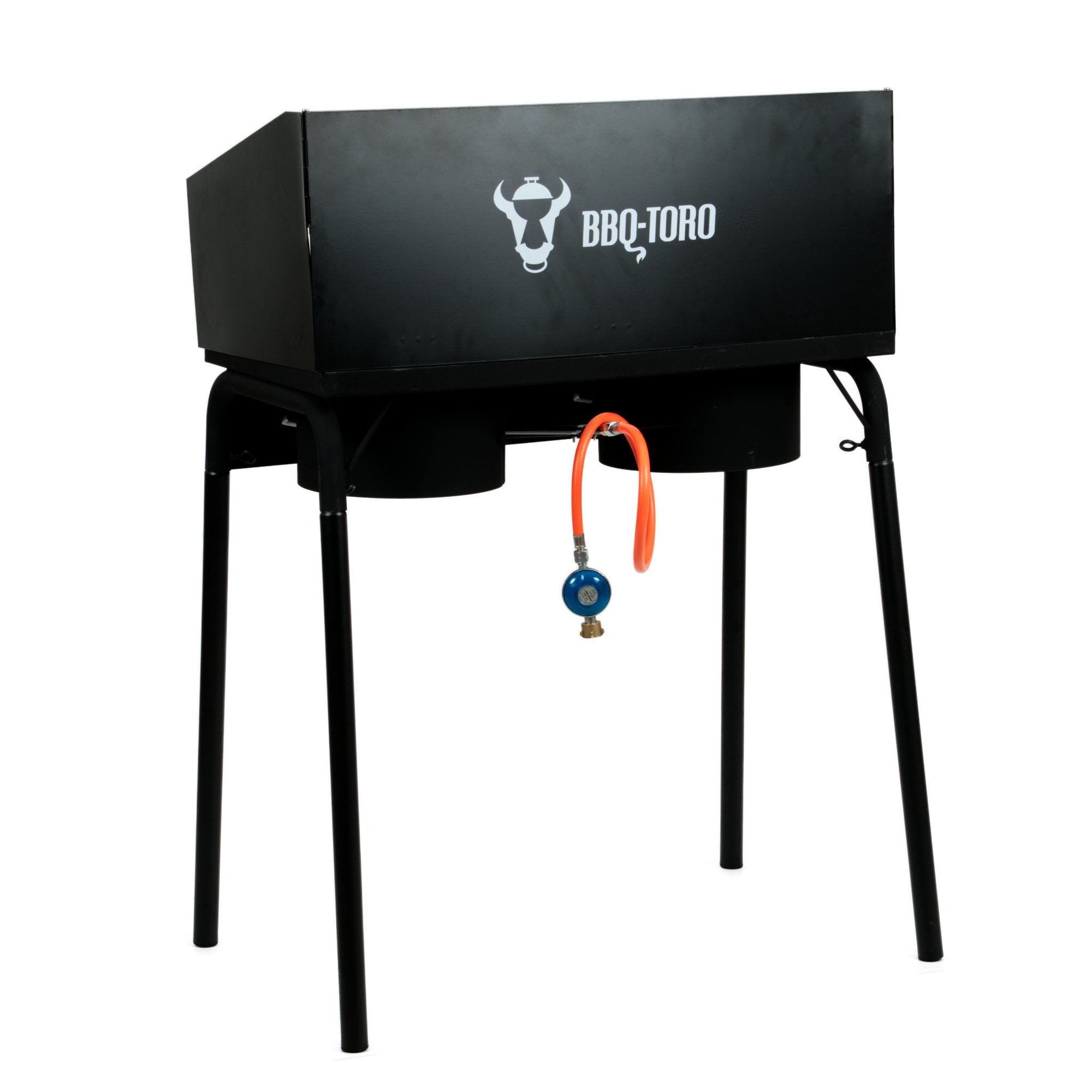 Table de barbecue à gaz, comprenant une plaque de cuisson en acier inoxydable et 2 brûleurs en fonte.