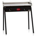 Table de barbecue à gaz, comprenant une plaque de cuisson en acier inoxydable et 2 brûleurs en fonte.