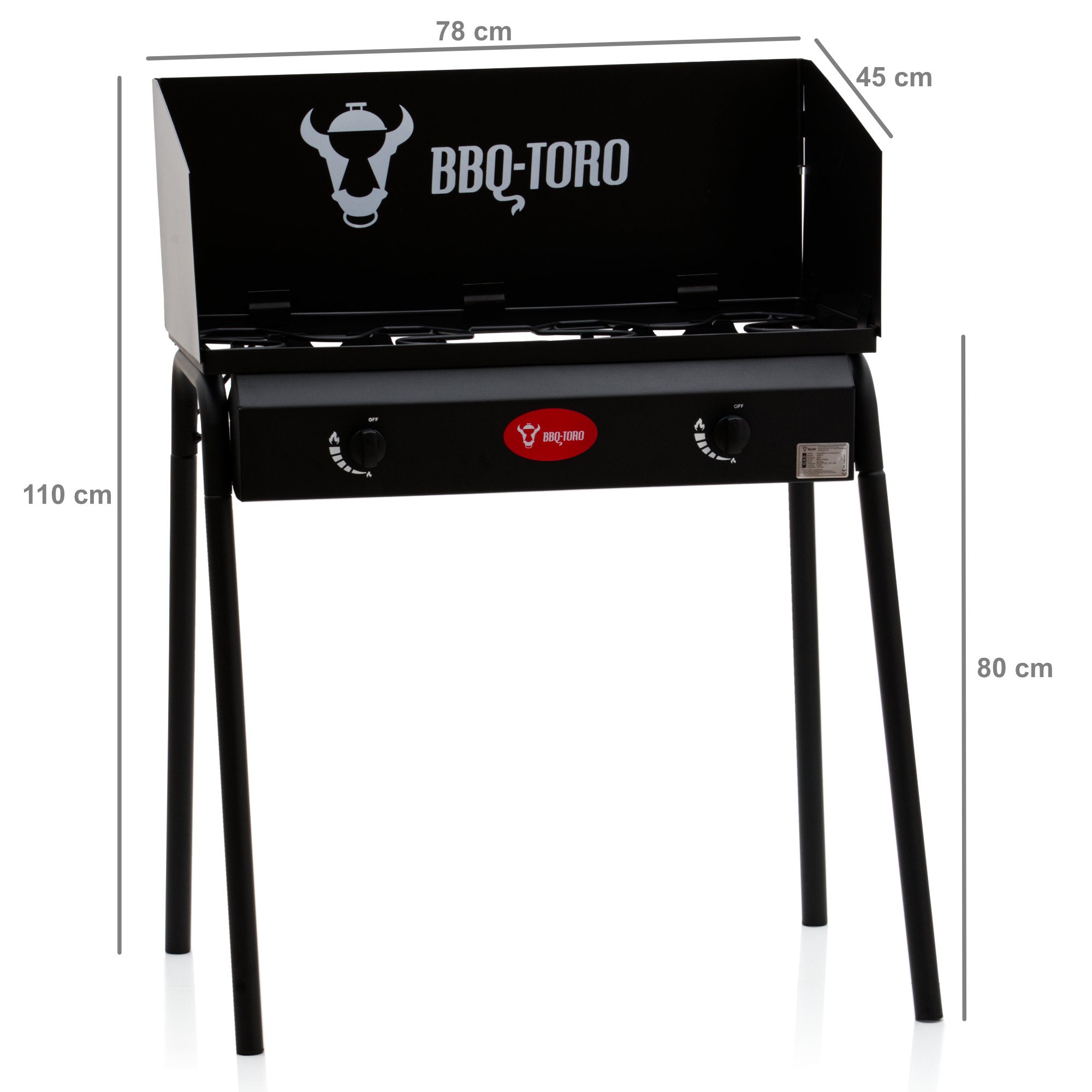 Gas Grilltisch, inkl. Windschutz, 2 Gusseisen Brenner, 2kW