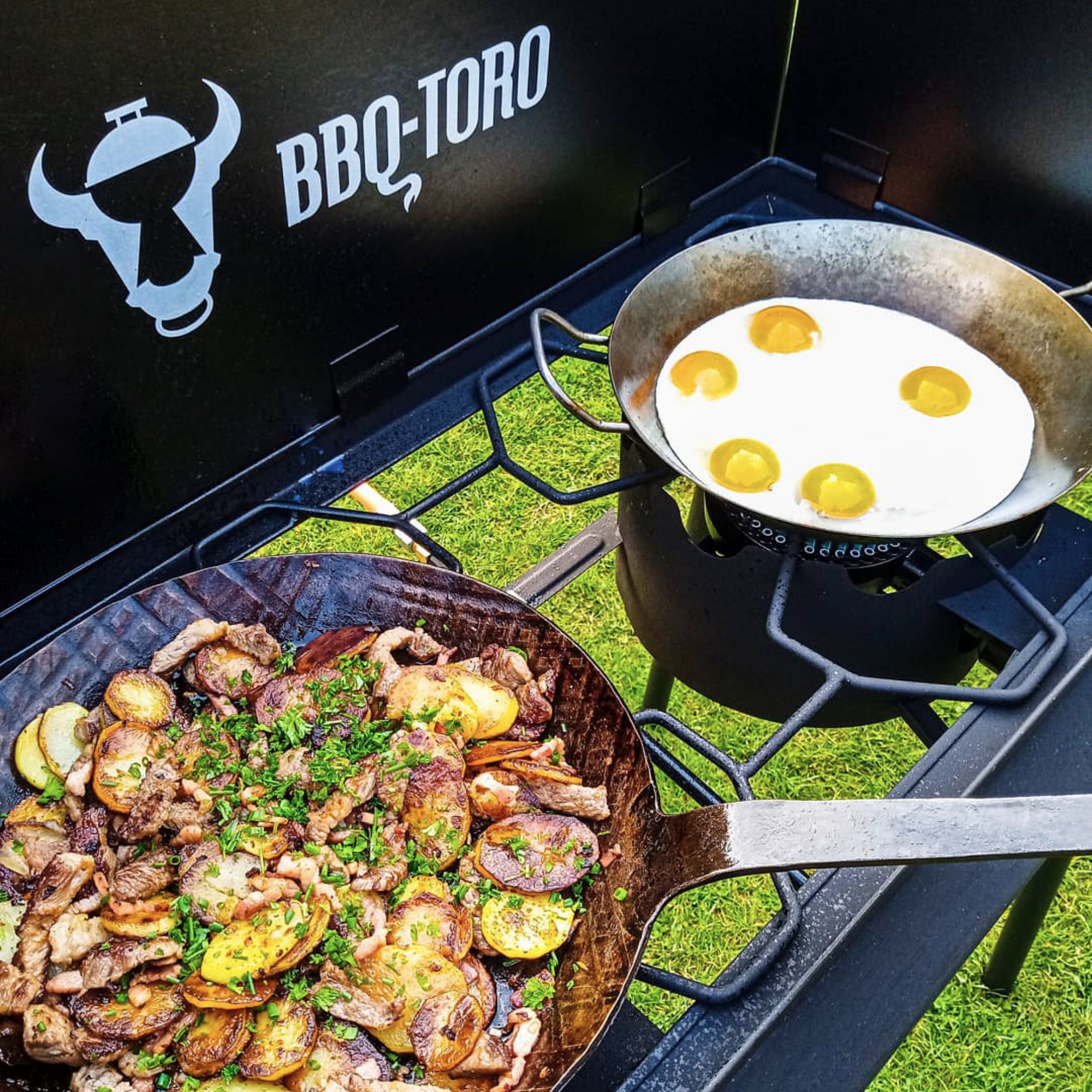 Gas Grilltisch, inkl. Windschutz, 2 Gusseisen Brenner, 2kW