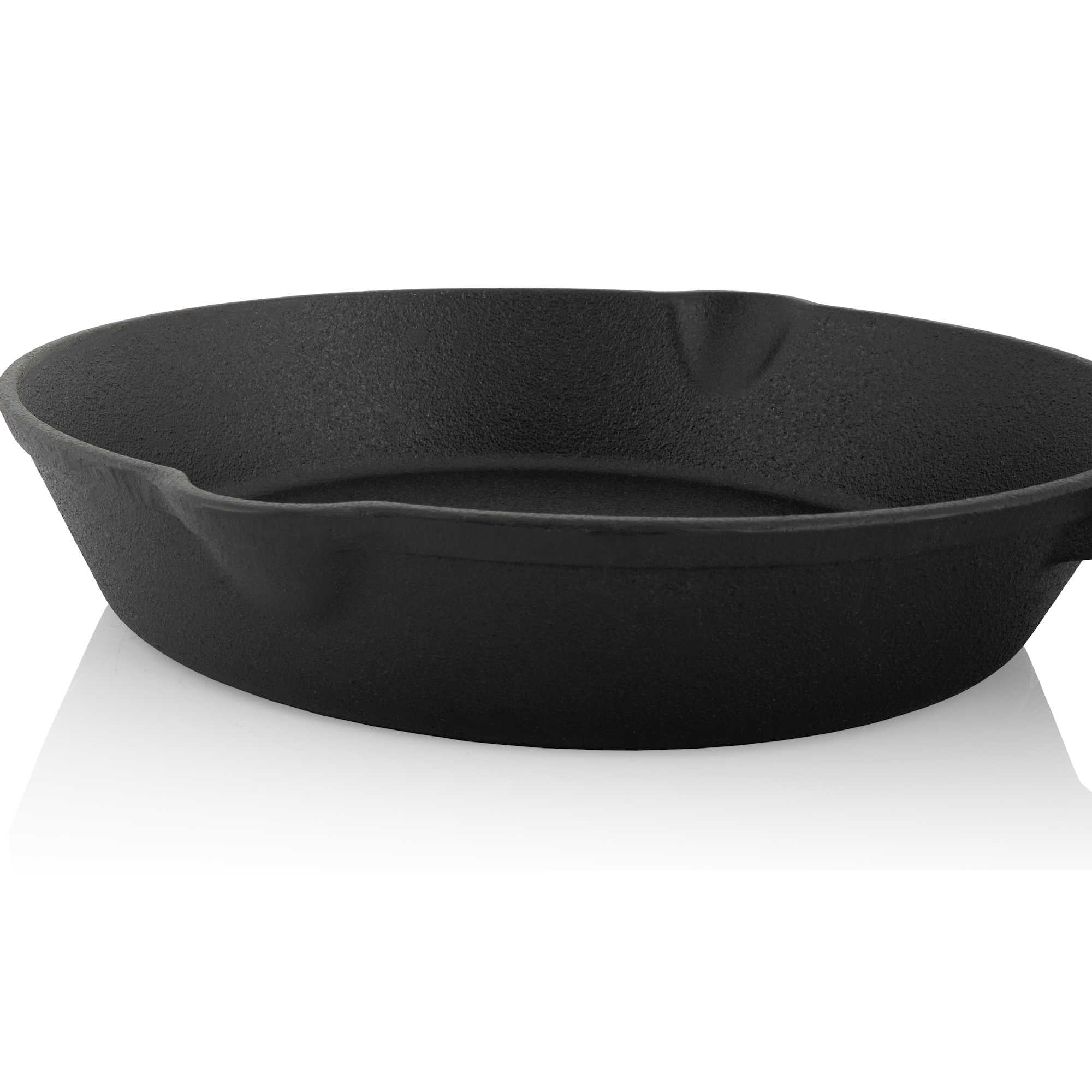 Gusseisenpfanne, Gusseisen, pre-seasoned, zwei Ausgießer, inkl. Glasdeckel