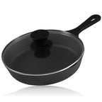 Gusseisenpfanne, Gusseisen, pre-seasoned, zwei Ausgießer, inkl. Glasdeckel