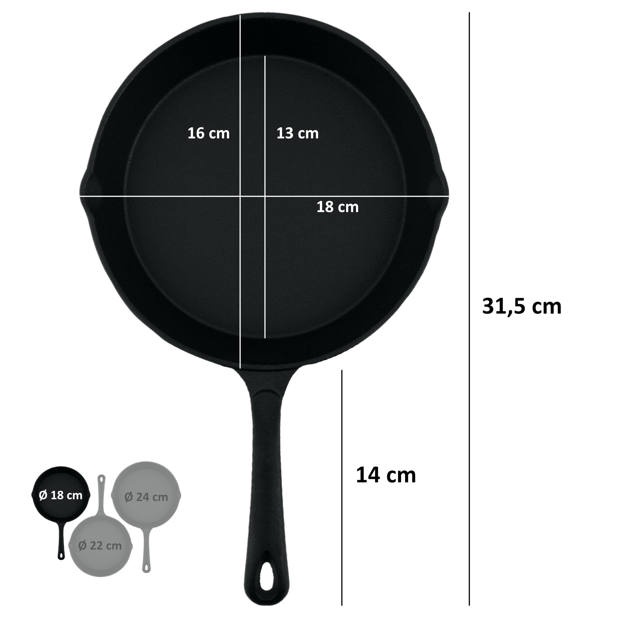 Pfannen Set, Ø 16 cm, Ø 20 cm, Ø 24 cm, Gusseisen