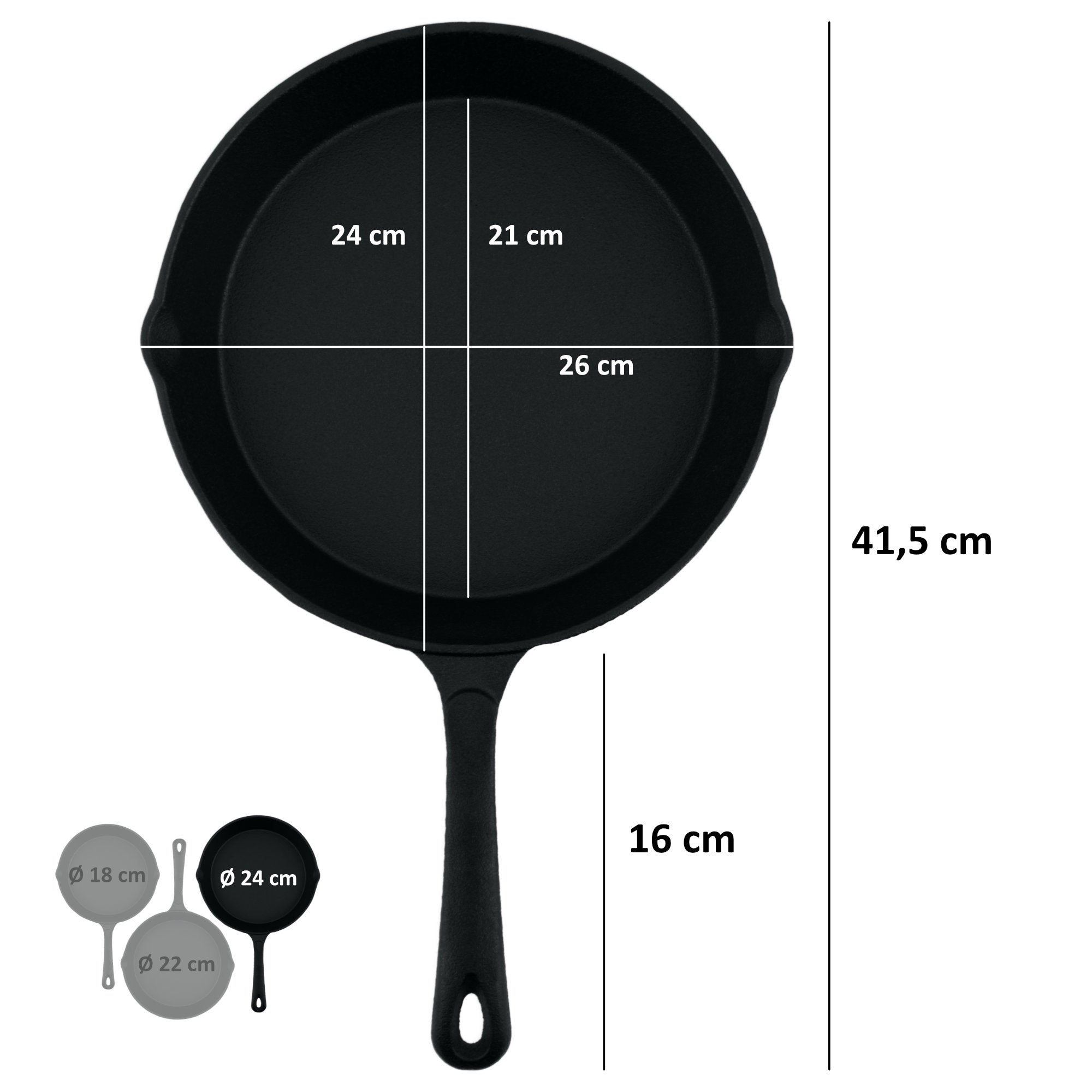 Pfannen Set, Ø 16 cm, Ø 20 cm, Ø 24 cm, Gusseisen