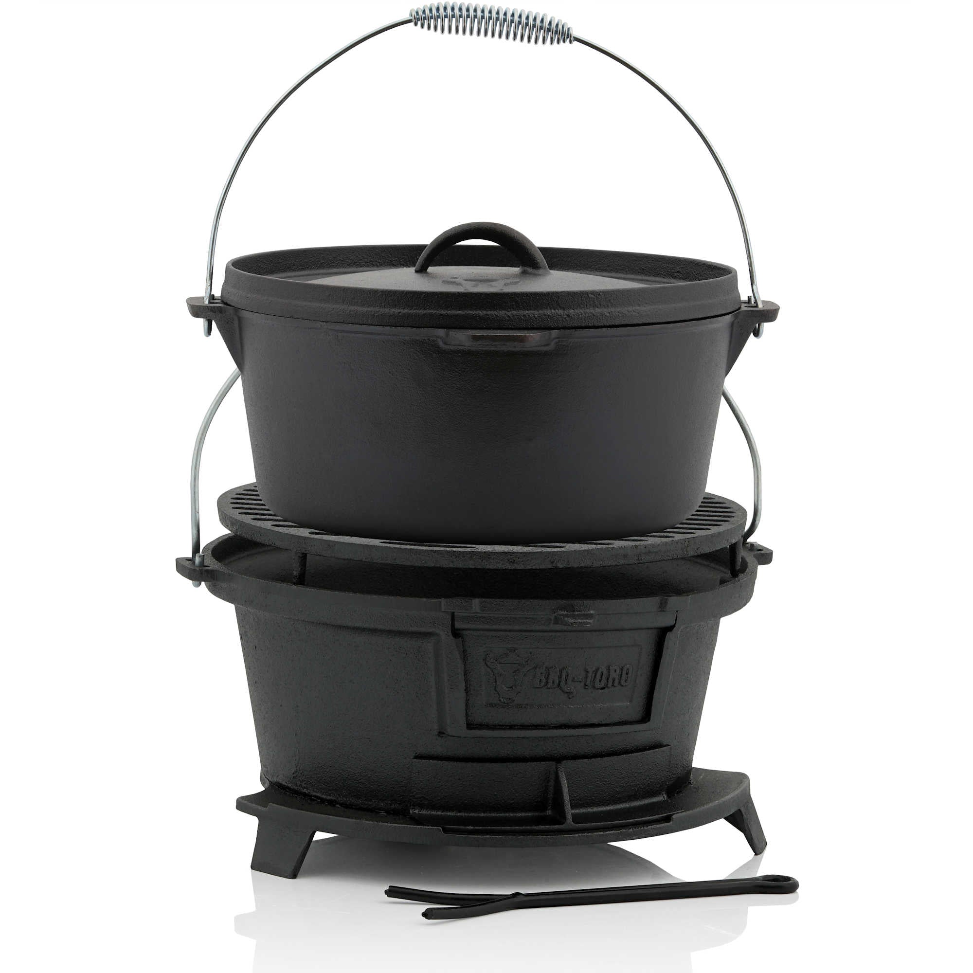Marmite à griller en fonte, avec grille de style Hibachi,