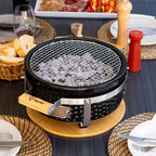 Holzkohletischgrill, Keramik, inkl. Holzunterlage