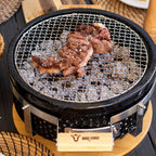 Holzkohletischgrill, Keramik, inkl. Holzunterlage