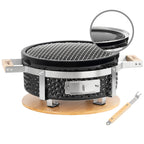 Holzkohletischgrill, Keramik, inkl. Holzunterlage