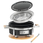 Holzkohletischgrill, Keramik, inkl. Holzunterlage