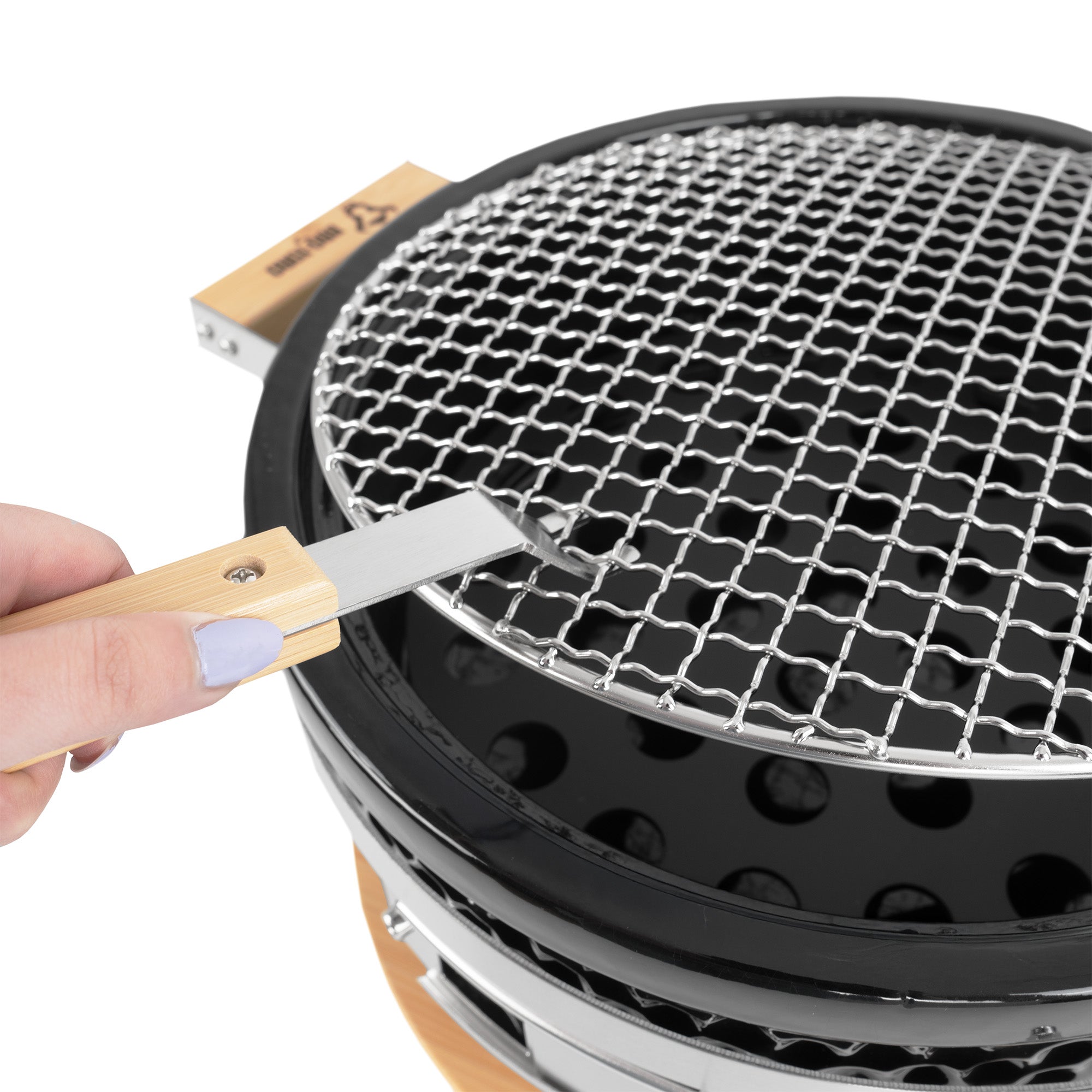 Holzkohletischgrill, Keramik, inkl. Holzunterlage