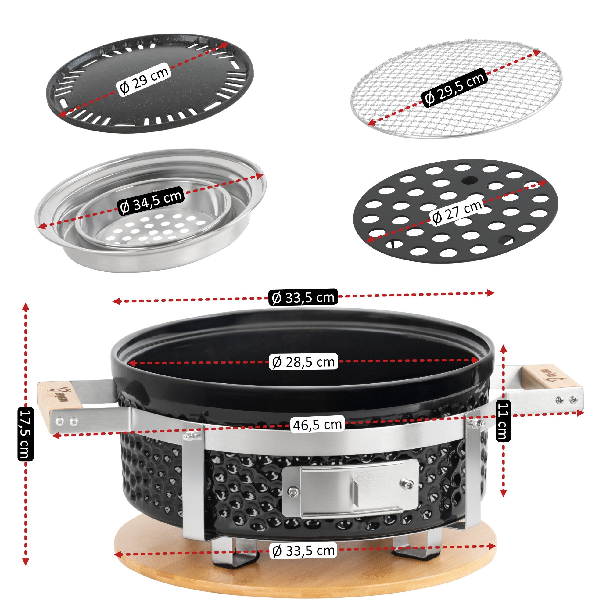 Holzkohletischgrill, Keramik, inkl. Holzunterlage