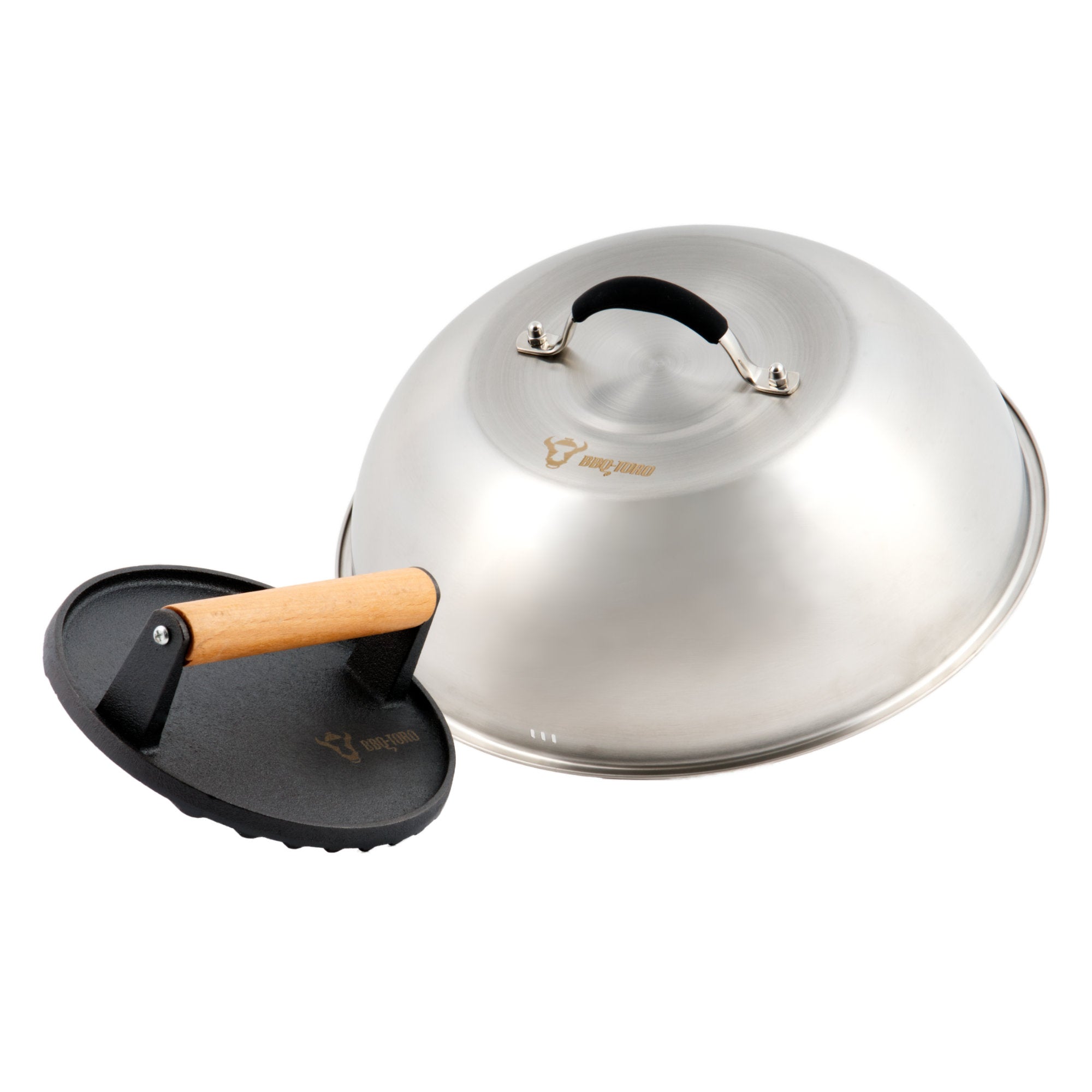 Wärmeglocke Set, Ø 31,5 cm, Edelstahl, inkl. Gusseisen Fleischbeschwerer (rund)