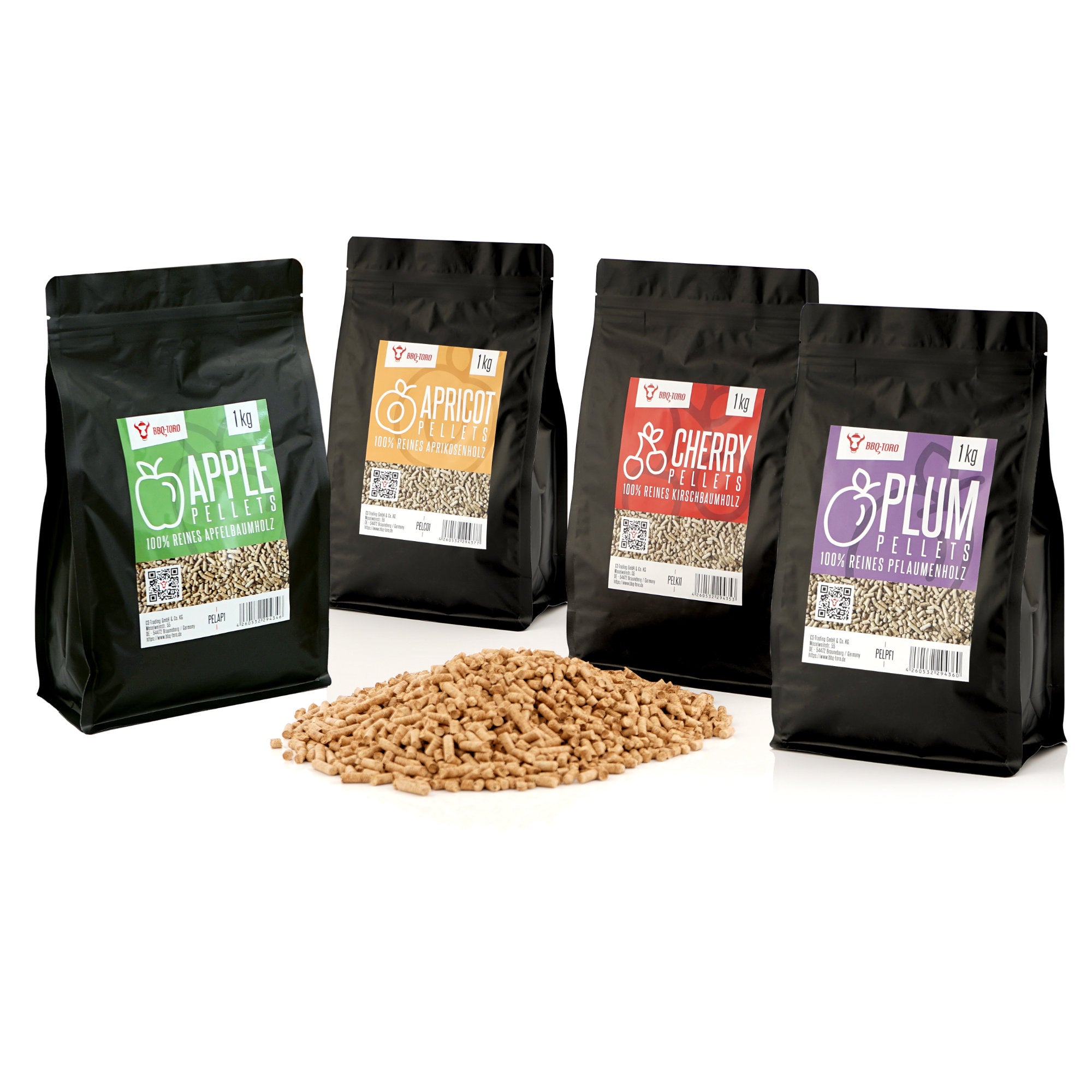 Räucherpellets Set, 100% Fruchtholz, 4 Sorten à 1 kg