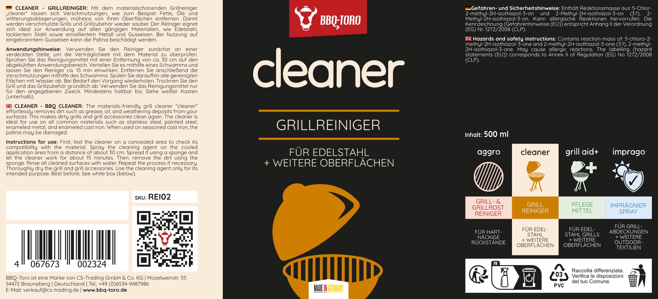 Grillreiniger "cleaner", 500 ml, Grillreiniger für Oberflächen