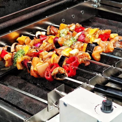 Grillaufsatz, 9 Spieße, 56 x 26-40 cm, Edelstahl, inkl. Motor links