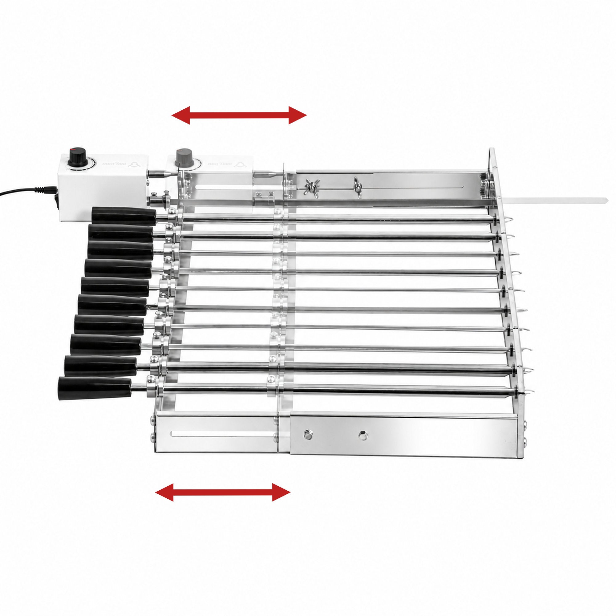 Grillaufsatz, 10 Spieße, 70 x 27-40 cm, Edelstahl, inkl. Motor links