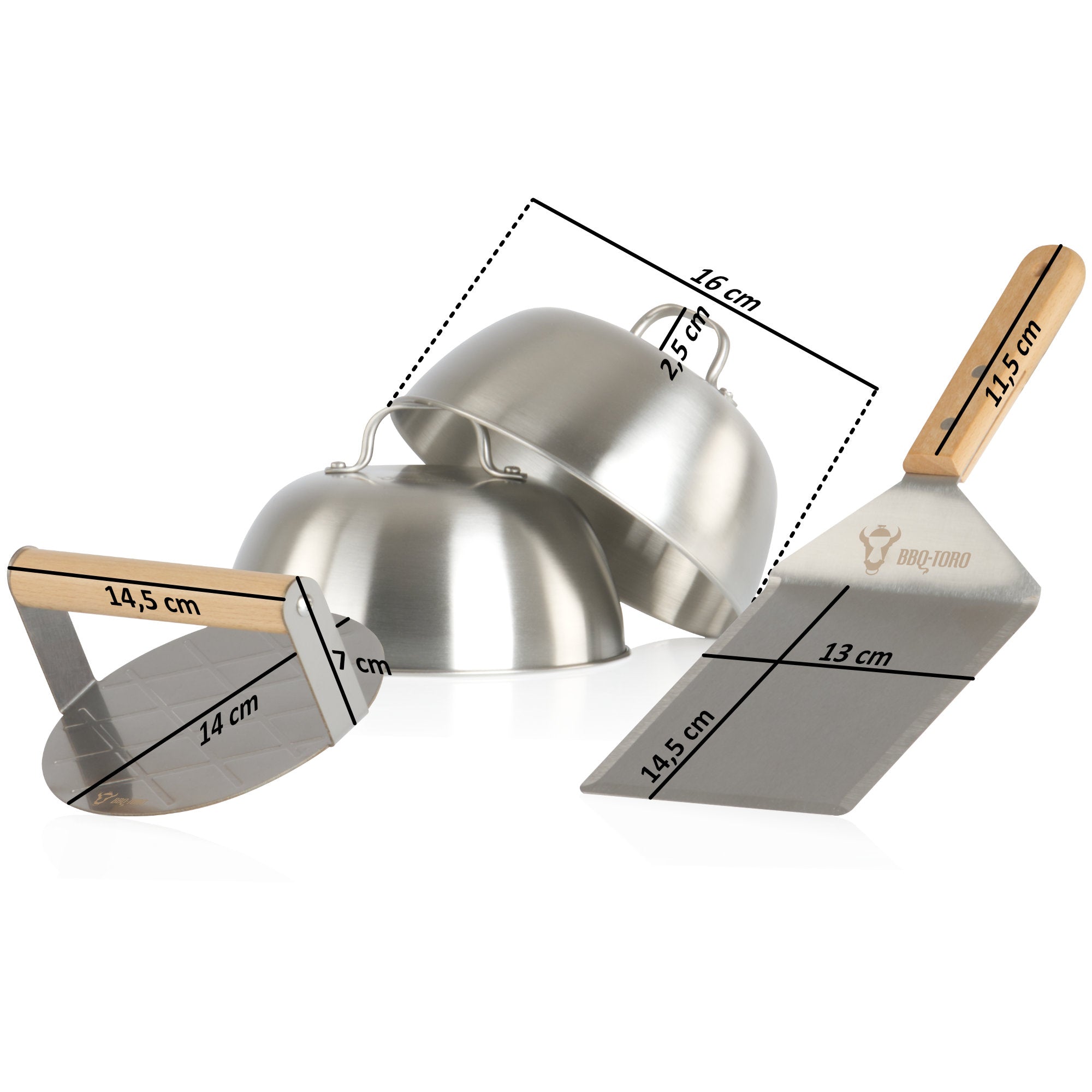 Smash Burger Set, 4-teilig, inkl. Burgerglocken, Smasher, Pfannenwender