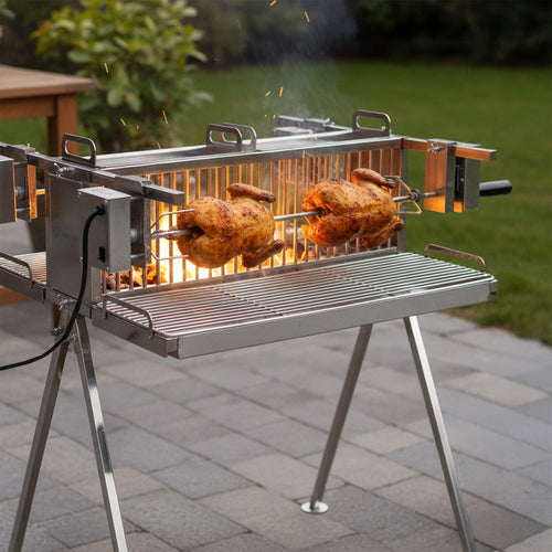 Doppel Spießgrill, Edelstahl, inkl. Motor und zwei Grillspießen