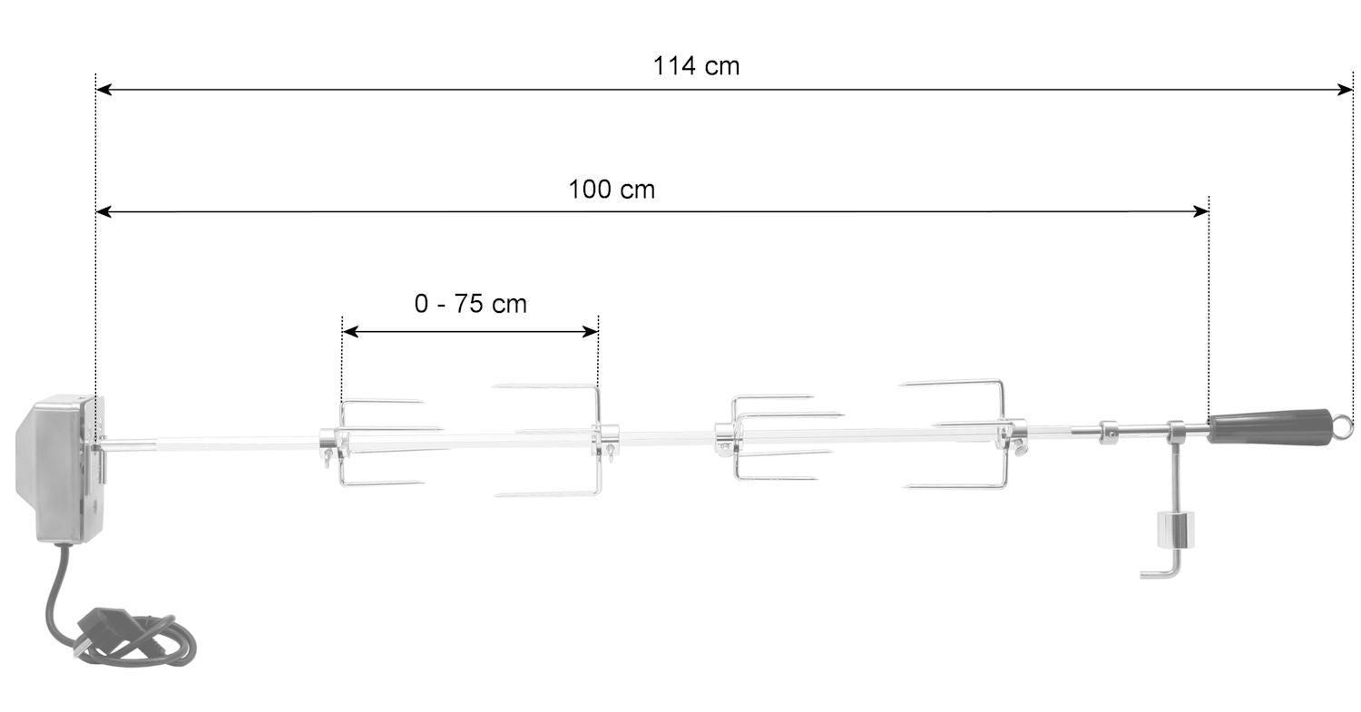 Grill skewer set 100 cm, including meat needles and motor