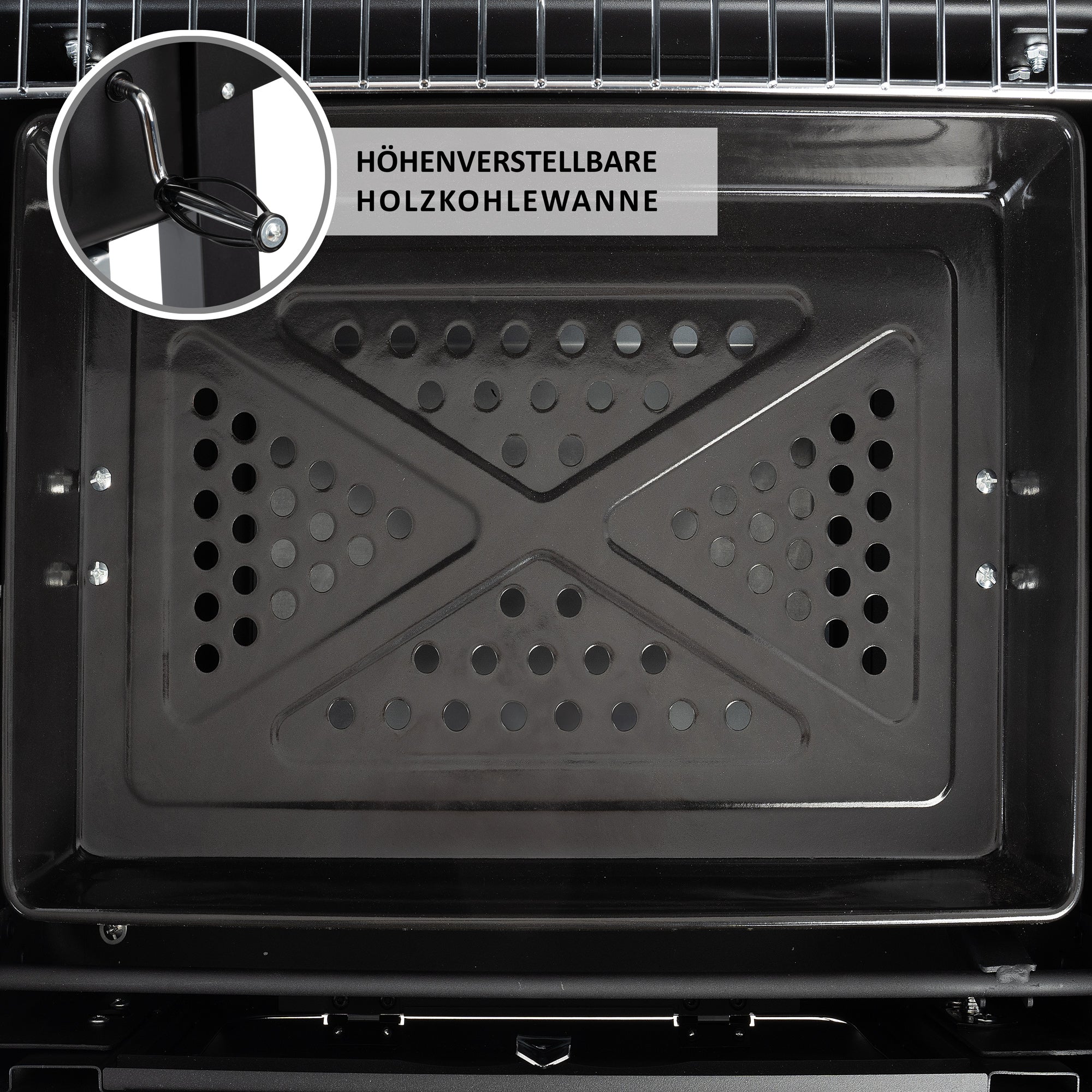 Holzkohle Grillwagen, höhenverstellbare Kohleschale, inkl. Thermometer