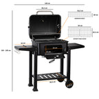 Chariot pour barbecue au charbon de bois, bac à charbon réglable en hauteur, avec thermomètre
