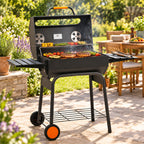 Holzkohle Grillwagen, 122 x 60 x 96 cm, mit Thermometer und Sichtfenster