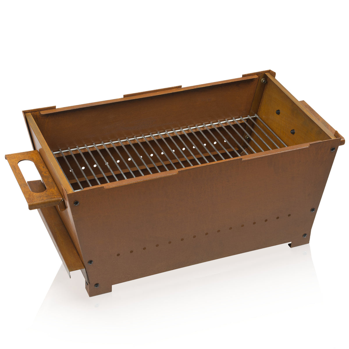 Holzkohle Grillwagen und Feuerstelle 2in1, Rostoptik, 77 x 44 x 84 cm, inkl. Grillrost und Grillplatte Gusseisen