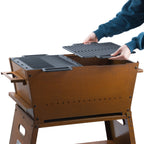 Holzkohle Grillwagen und Feuerstelle 2in1, Rostoptik, 77 x 44 x 84 cm, inkl. Grillrost und Grillplatte Gusseisen