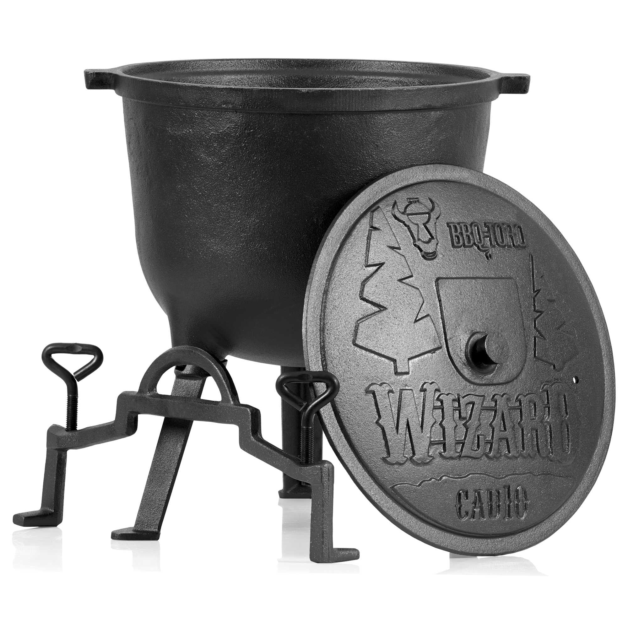 Zauberkessel "Wizard", Gusseisen, mit drei Beinen, Deckel und Bügel