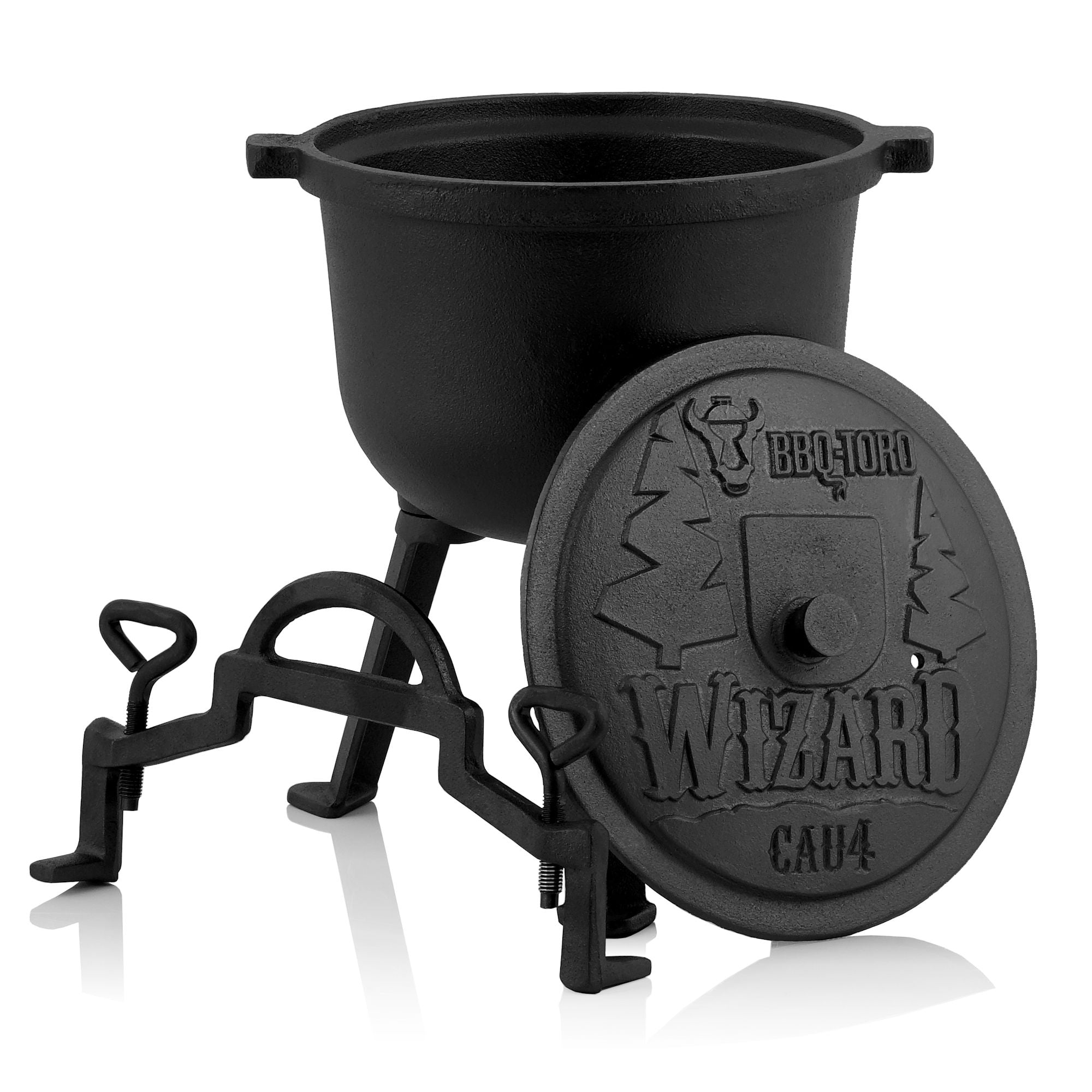 Zauberkessel "Wizard", Gusseisen, mit drei Beinen, Deckel und Bügel