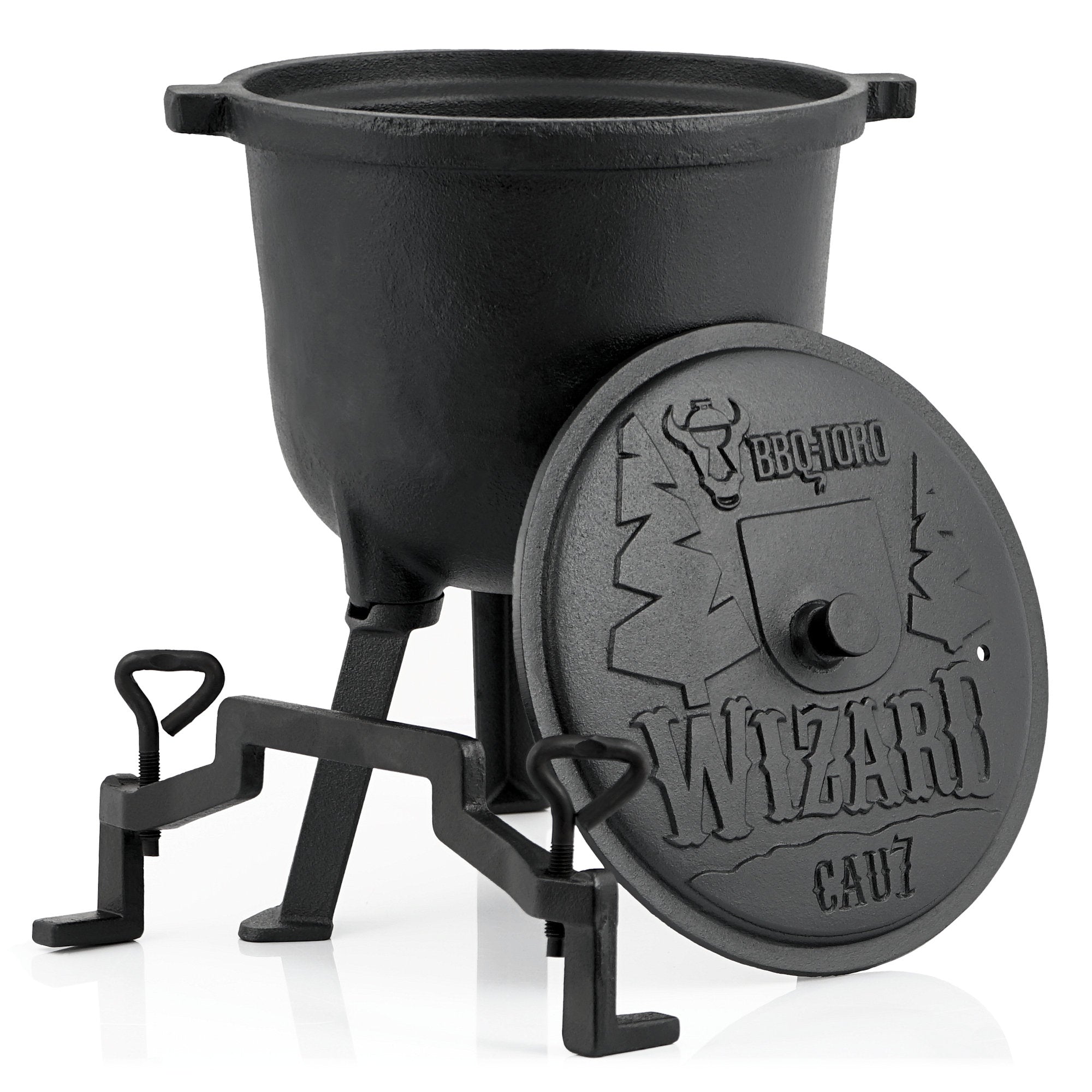 Zauberkessel "Wizard", Gusseisen, mit drei Beinen, Deckel und Bügel