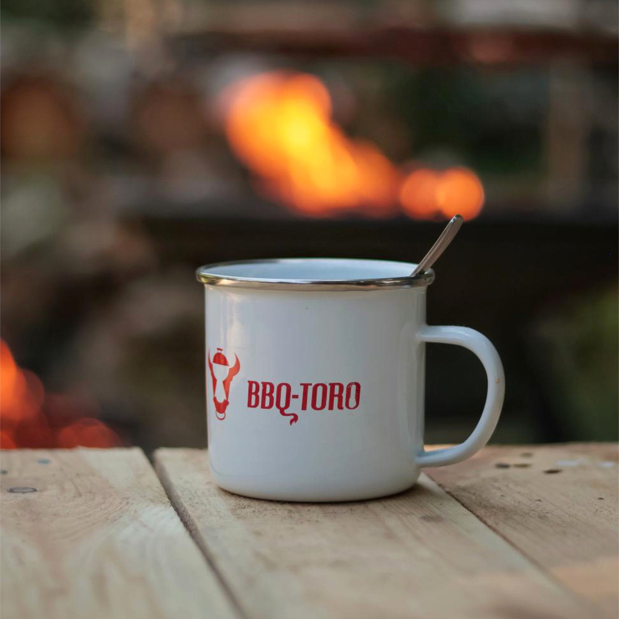 Tasse "BBQ-Toro", Emaille, 350 ml, Kaffetasse für Camping, Outdoor