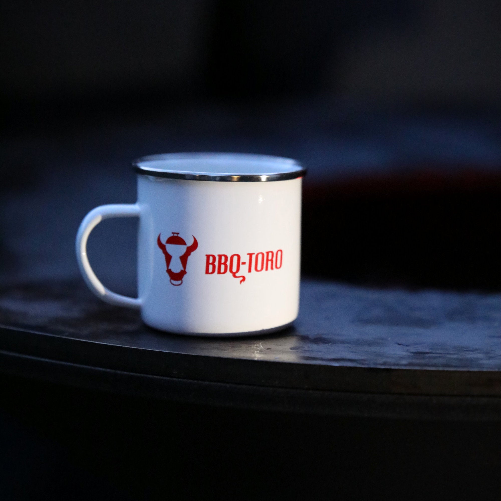 Tasse "BBQ-Toro", Emaille, 350 ml, Kaffetasse für Camping, Outdoor