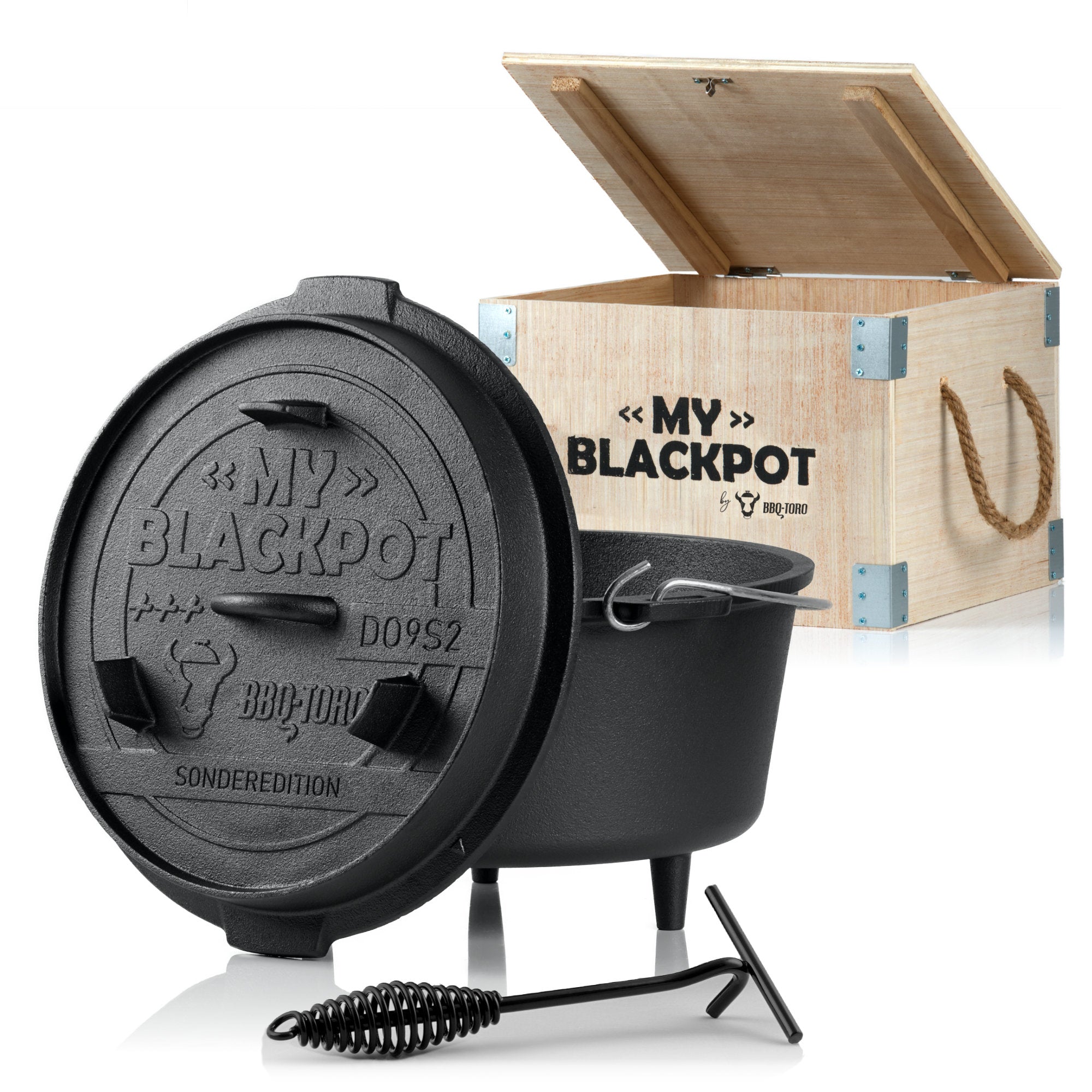 Dutch Oven "My Blackpot", Gusseisen, 9 Liter, inkl. Holzkiste