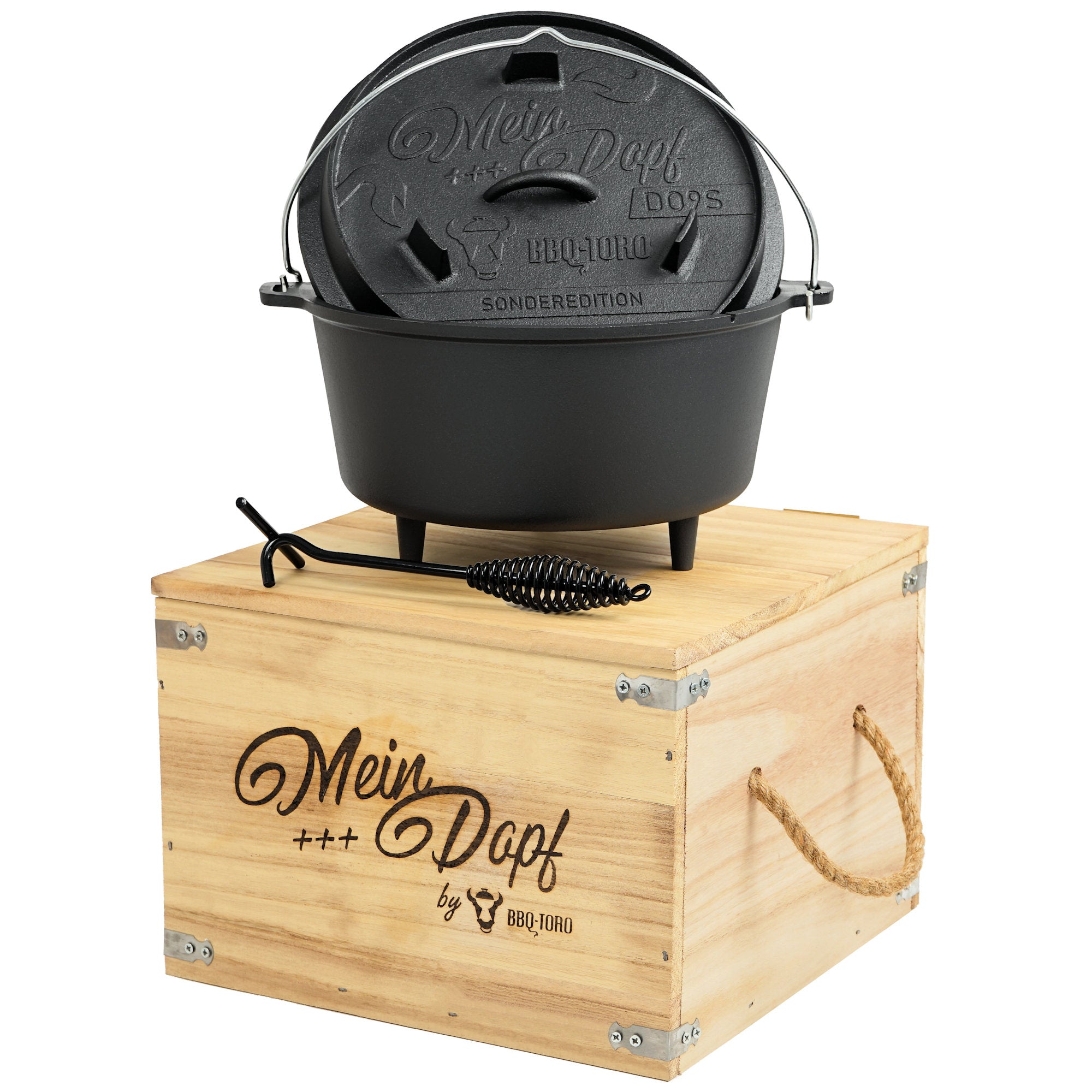 Dutch Oven "Mein Dopf", Gusseisen, 9 Liter, inkl. Holzkiste